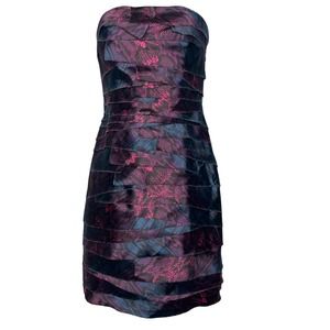 Bebe Strapless Dress Layered Ruffle Snakeskin Silky Y2K Semi-Formal Medium